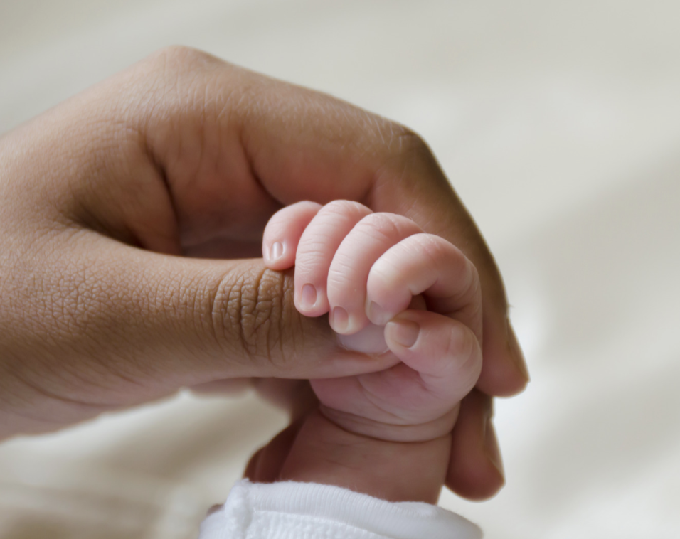 Baby holding adult's thumb